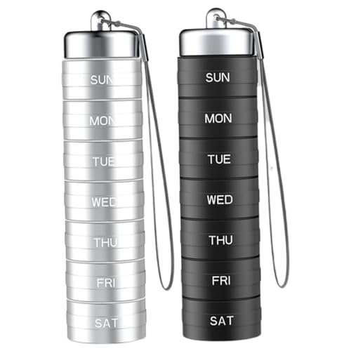 Wöchentliche Pillen Organizer Metall Pillbox 7 Fachpillbehälter mit Nylonseil verschlossener wasserdichtes Dampproof Flachdeckel Tragbarer 7 -Tage von Jorzer