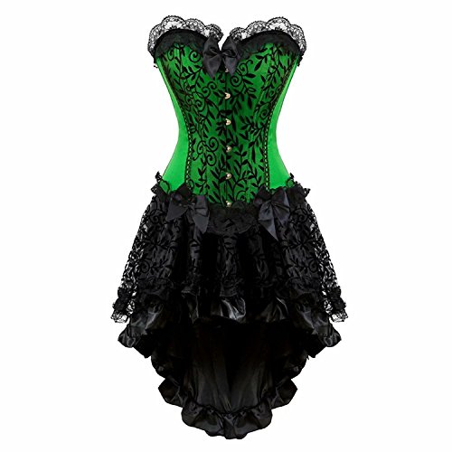 Josamogre Corsage Korsett Kleid Corsette Damen Corsagenkleid Rock Spitzen Schnüren Gothic Halloween Grün Schwarz 6XL von Josamogre