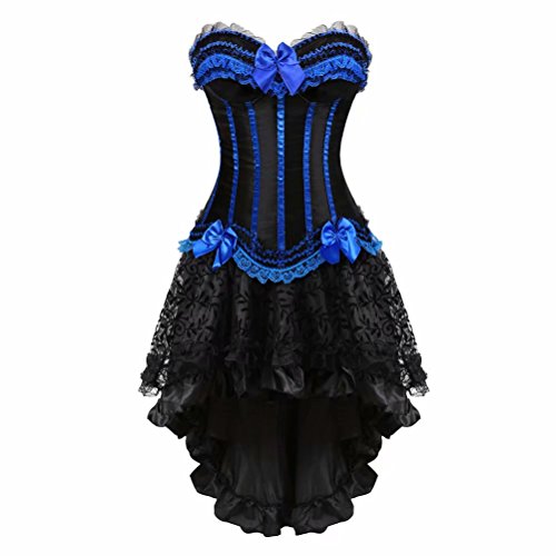 Corsagenkleid Corsage Bustier Streifen Spitze Kleider Korsett Vollbrust elegant sexy Rock Damen Dress Gothic Korsagen Blau 3XL von Josamogre