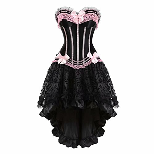 Corsagenkleid corsage bustier Streifen spitze kleider korsett vollbrust elegant sexy rock damen dress gothic korsagen Rosa 4XL von Josamogre