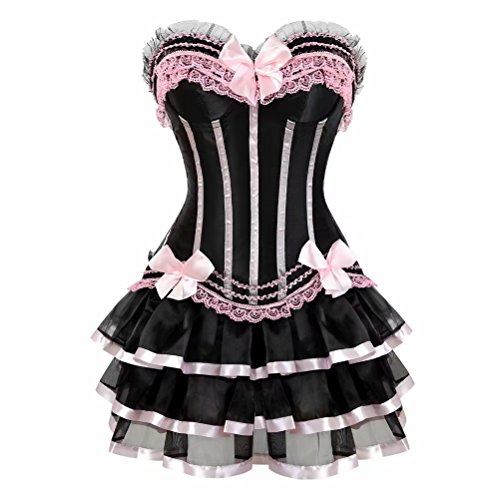 Corsagenkleid Corsage bustier sexy Streifen spitze kleider korsett gothic rock damen dress burlesque Rosa L von Josamogre