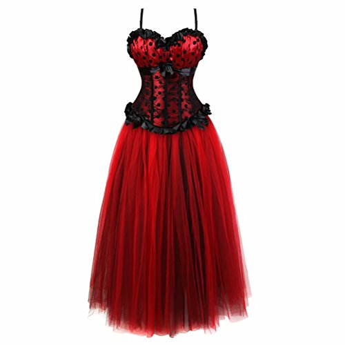 Corsagenkleid Rock Korsett mit träger Kleid sexy Lang Tutu Damen gestreift Spitze große größe festlich rot S von Josamogre