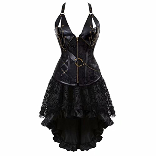 Josamogre Corsagenkleid Steampunk Corsage bustier Damen piraten leder Korsett Kleid Rock GothicüberGrößen Halloween burlesque Schwarz 2XL von Josamogre