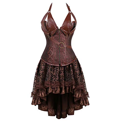 Corsagenkleid Steampunk Corsage Bustier Damen Piraten Leder Korsett Kleid Rock GothicüberGrößen Halloween Burlesque Braun S von Josamogre