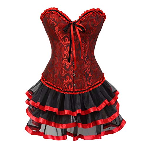 Corsagenkleid Vollbrust Korsett Tutu Kleider viktorianisch Corsage große größe Rock Set günstige Halloween Schwarz rot M von Josamogre