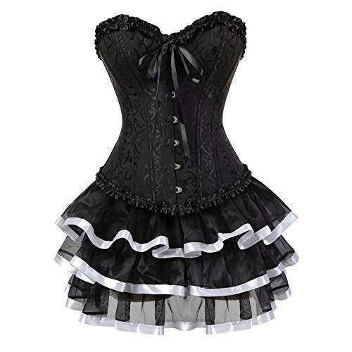Corsagenkleid Vollbrust Korsett Tutu Kleider viktorianisch Corsage große größe Rock Set günstige Halloween Schwarz und Weiß S von Josamogre