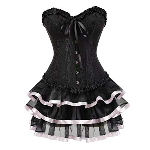 Corsagenkleid vollbrust korsett tutu kleider viktorianisch corsage große größe rock set günstige halloween Schwarzes Rosa XL von Josamogre