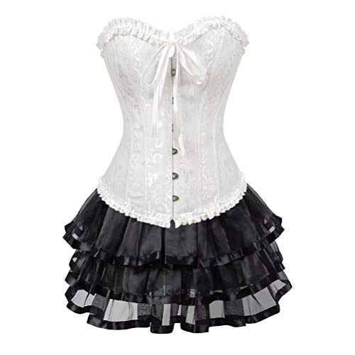 Corsagenkleid Vollbrust Korsett Tutu Kleider viktorianisch Corsage große größe Rock Set günstige Halloween Weiß schwarz S von Josamogre