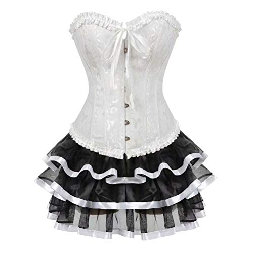 Corsagenkleid vollbrust korsett tutu kleider viktorianisch corsage große größe rock set günstige halloween Weiß 4XL von Josamogre