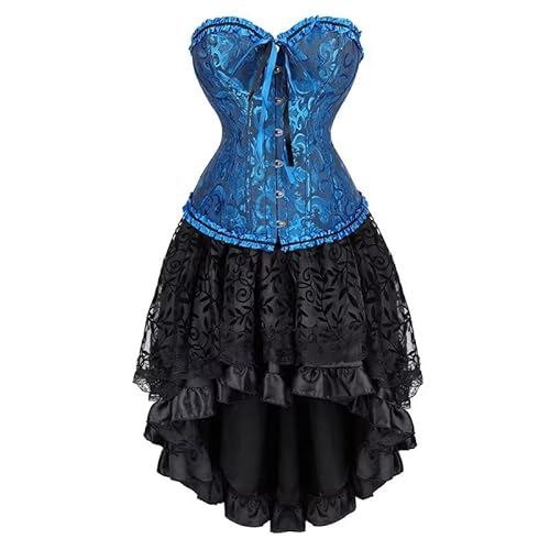 Corset Dress Corsage Korsett Kleid Für FrauenBustier Spitze Rock Tutu Set Plus Size Viktorianisches Kostüm Damen Blau XL von Josamogre