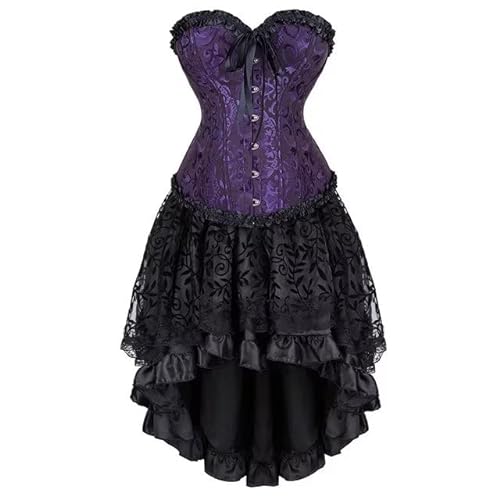 Josamogre Corset Dress Corsage Korsett Kleid Für FrauenBustier Spitze Rock Tutu Set Plus Size Viktorianisches Kostüm Damen Violett 4XL von Josamogre