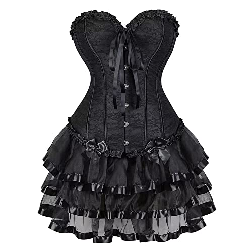 Josamogre Corset Dress Damen Korsett Kleid Rock Corsage Spitze Schnüren Corsagenkleid Vintage Sexy Halloween Schwarz 5XL von Josamogre