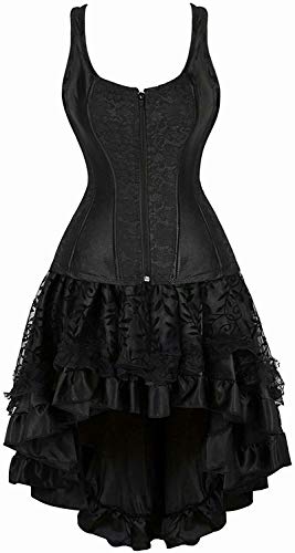 Josamogre Corset Dress Korsett Corsage Kleid Corsagenkleid Vollbrust Träger Reißverschluss Schnüren Sexy Schwarz 4XL von Josamogre