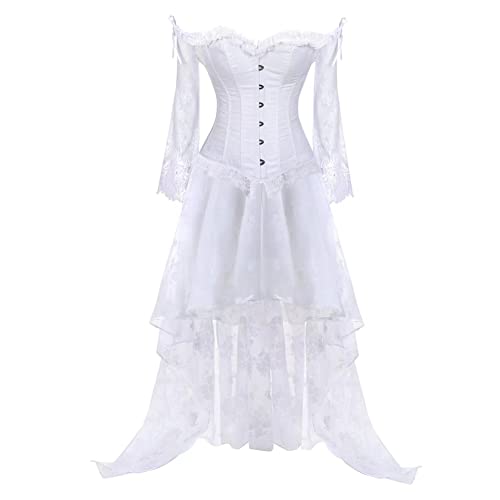 Corset Dress Korsett Kleid Corsage Gothic Bluse Trachten Shirt Mit Lang Tüllrock Hochzeit Weiß M von Josamogre
