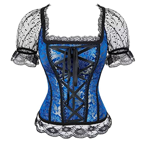 Corset Korsett Push up Bustier Corsage mit träger Spitze Blumen ärmel große größen erotische Damen top elegant blau 6XL von Josamogre