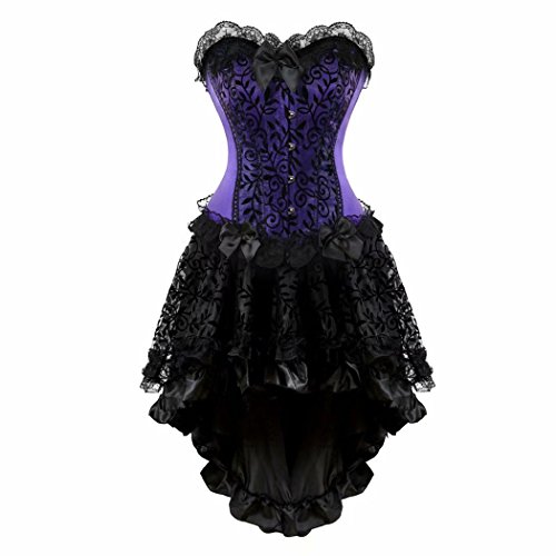 Corsette Damen Korsett Kleid Corsagenkleid Rock Spitzen Schnüren Gothic Halloween Violett Schwarz M von Josamogre