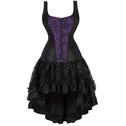 Josamogre Corsette Damen Korsett Kleid Corsagenkleid Vollbrust Träger Reißverschluss Schnüren Sexy Violett Schwarz XL von Josamogre