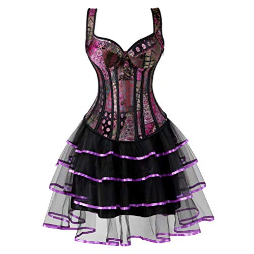 Josamogre Korsett Kleid Corsette Damen Corsagenkleid Vollbrust Träger Reißverschluss Schnüren Sexy Violett 2XL von Josamogre