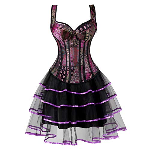 Josamogre Korsett Kleid Corsette Damen Corsagenkleid Vollbrust Träger Reißverschluss Schnüren Sexy Violett 3XL von Josamogre