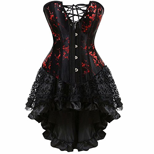 Josamogre Damen Korsett kleid tutu Corsagenkleid bustier Spitzen corsage zum schnüren Rock Halloween burlesque Schwarz 2XL von Josamogre