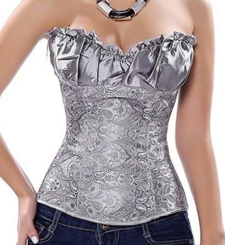 Damen sexy Korsett und Corsage mit träger Bustier Spitze Blumen Vintage elegant Bluse Burlesque grau S von Josamogre