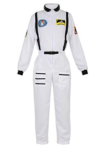 Josamogre Astronauten Kostüm Erwachsene Damen Kostüm Astronau Anzugt Weltraum Raumfahrer Cosplay Halloween Weiß 3XL von Josamogre