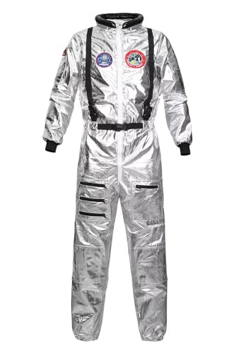 Josamogre Astronauten Kostüm Erwachsene Damen Kostüm Astronau Anzugt Weltraum Raumfahrer Halloween Spaceman Silbrig L von Josamogre