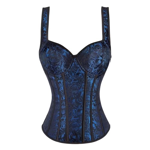 Josamogre Blau Korsett Mittelalter Damen Sexy Blue Corset Top Corsage Straps Mit Träger Reißverschluss VintageL von Josamogre