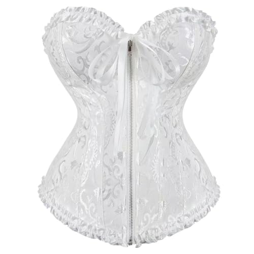 Josamogre Corset Top Korsett Damen Corsage Reißverschluss Lingerie Sexy Vintage Weiß L von Josamogre