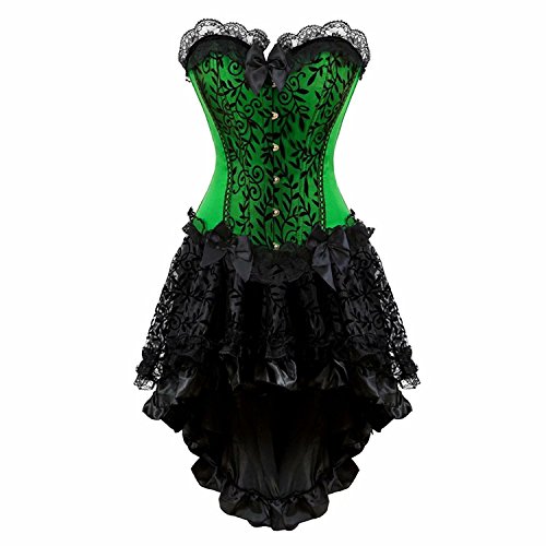 Corsage Korsett Kleid Corsette Damen Corsagenkleid Rock Spitzen Schnüren Gothic Halloween Grün Schwarz 3XL von Josamogre