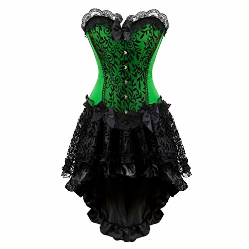 Corsage Korsett Kleid Corsette Damen Corsagenkleid Rock Spitzen Schnüren Gothic Halloween Grün Schwarz S von Josamogre
