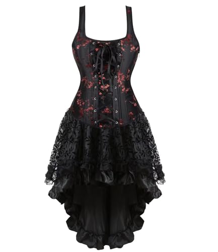 Josamogre Corsage Korsett Kleid Damen n nkleid Straps Reißverschluss Dornenrost Blumen Spitze Vintage Mittelalter Schwarz M von Josamogre
