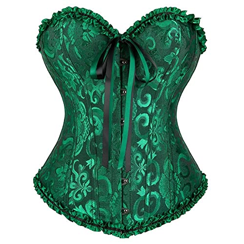 Josamogre Corsage Korsett Top Damen Vollbrust Corset Sexy Satin Burlesque Vintage Halloween Große Größen Grün 2XL von Josamogre