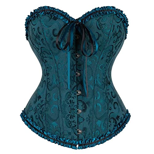 Josamogre Corsage Korsett Top Damen Vollbrust Corset Sexy Satin Burlesque Vintage Halloween Große Größen Grün 2XL von Josamogre