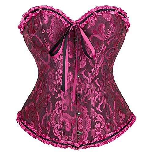 Josamogre Corsage Korsett Top Damen Vollbrust Corset Sexy Satin Burlesque Vintage Rose 3XL von Josamogre