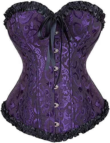 Josamogre Corsage Korsett Top Damen Vollbrust Corset Sexy Satin Burlesque Vintage Violett 4XL von Josamogre