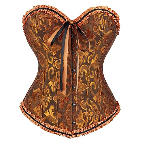 Josamogre Corsage Korsett Top Damen Vollbrust Corset Sexy Satin Corsette Burlesque Vintage Halloween Gelb 7XL von Josamogre