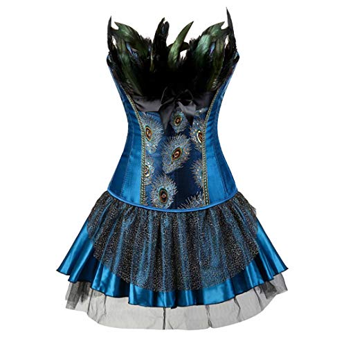 Josamogre Corsagenkleid Feder Korsett KleidCorsage elegant Stickerei Kostüme Pfau Halloween kostüm Rock Blau L von Josamogre