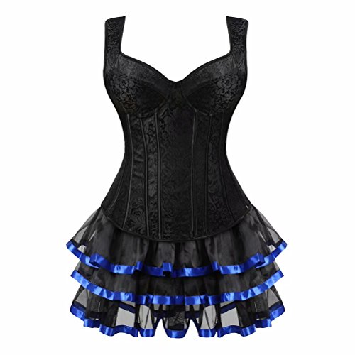 Josamogre Corsagenkleid Vollbrust bustier corsage kleid elegant sexy rock korsett mit träger große größe Halloween fasching Schwarz Blau 3XL von Josamogre