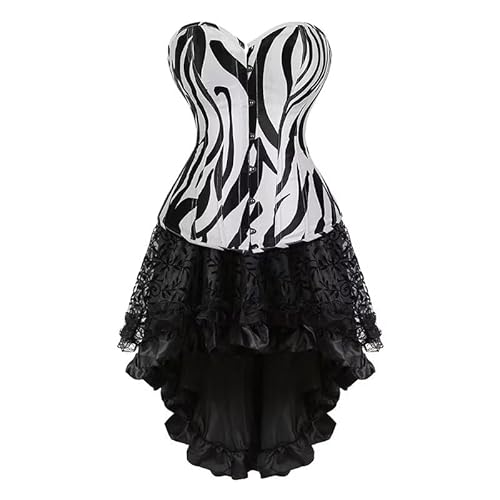 Josamogre Corset Bustier Korsett Damen Kleid Top Sexy Corsagen Drucken Graffiti Färberei Farbabstimmung Gothic Mittelalter Halloween Große Größen Streifen Zebra 3XL von Josamogre