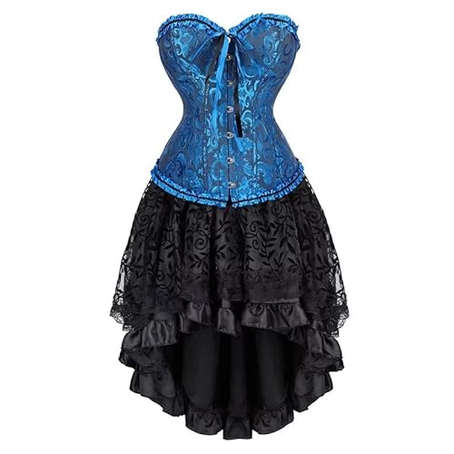 Corset Dress Corsage Korsett Kleid Für FrauenBustier Spitze Rock Tutu Set Plus Size Viktorianisches Kostüm Damen Blau S von Josamogre