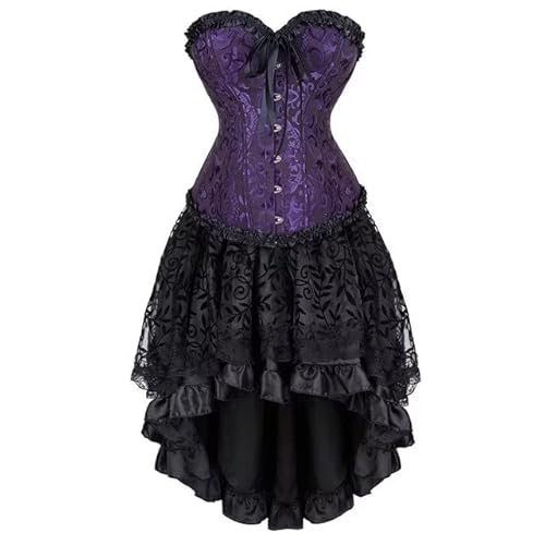 Corset Dress Corsage Korsett Kleid Für FrauenBustier Spitze Rock Tutu Set Plus Size Viktorianisches Kostüm Damen Violett 3XL von Josamogre