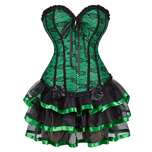 Josamogre Corset Dress Korsett Corsage Kleid Rock Damen Spitze Schnüren Corsagenkleid Vintage Sexy Halloween Kostüm Mittelalter Grün M von Josamogre