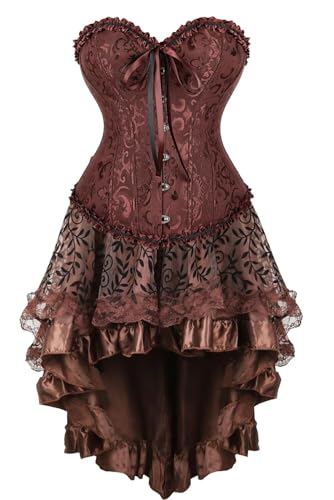 Josamogre Corset Dress Korsett Kleid Damen Corsage Set Bustier Korsettkleid Blumen Gothic Viktorianisch Braun S von Josamogre