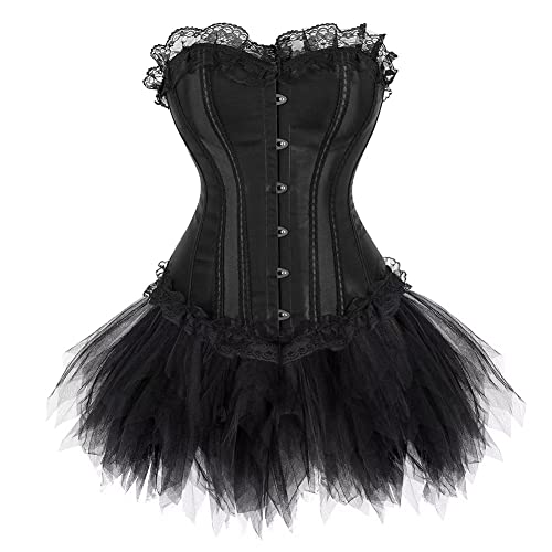 Josamogre Corset Dress Skirt Korsett Damen Kleider Rock Corsage Vollbrust Bustier Schnüren Korsagenkleid Elegant Sexy Gothic Vintage Halloween Schwarz M von Josamogre