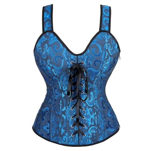 Corset Top Korsett Damen Corsage Mit Träger Reißverschluss Sexy Vintage Blau L von Josamogre