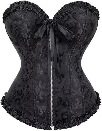 Josamogre Corset Top Korsett Damen Corsage Reißverschluss Lingerie Sexy Vintage Schwarz S von Josamogre