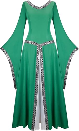 Josamogre Damen Keider Elegant Mittelalter Kleid Renaissance Mit Trompetenärmel Party Kostüm Bodenlang Retro Costume Cosplay Grün L von Josamogre