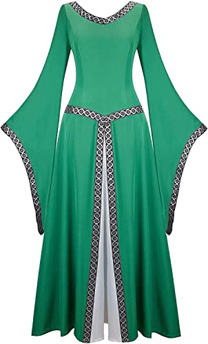 Josamogre Damen Keider Elegant Mittelalter Kleid Renaissance Mit Trompetenärmel Party Kostüm Bodenlang Retro Costume Cosplay Grün M von Josamogre