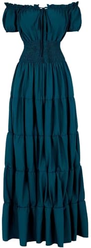 Josamogre Damen Kleider Elegant Für Hochzeit Renaissance mit Trompetenärmel Bodenlang Party Frauen Kleidung cocktailkleider Karneval Sommer dunkelgrün XL von Josamogre